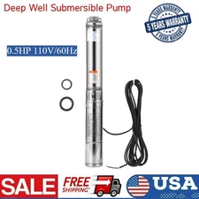 Deep Well Submersible Pump 0.5HP 110V/60Hz 26GPM Flow 125ft Head Stainless Steel