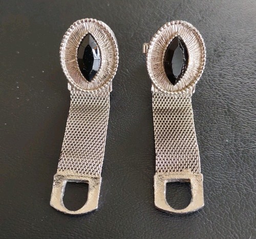 Vintage Silver-tone Mesh Wrap Around Cufflinks  & Scissor Tie Clasp/Clip-Italy. - Picture 3 of 6
