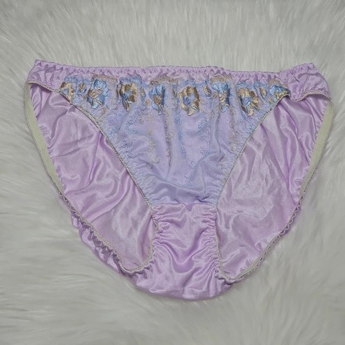 VTG Silky Nylon Panty Purple Bikini Sissy Floral Lace Brief Sz. 7-8 Hip 38-42" - Video 1 of 1