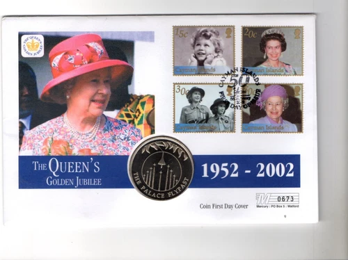 2002 GOLDEN JUBILEE - FALKLANDS MERCURY COIN FDC FROM COLLECTION C34