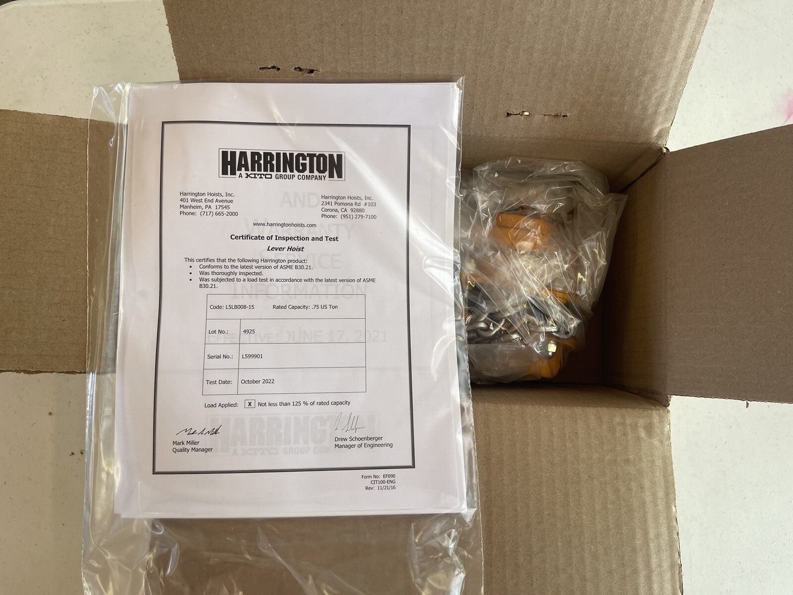 HARRINGTON LB00815 Lever Chain Hoist,15 ft. Lift,1500 lb. eBay