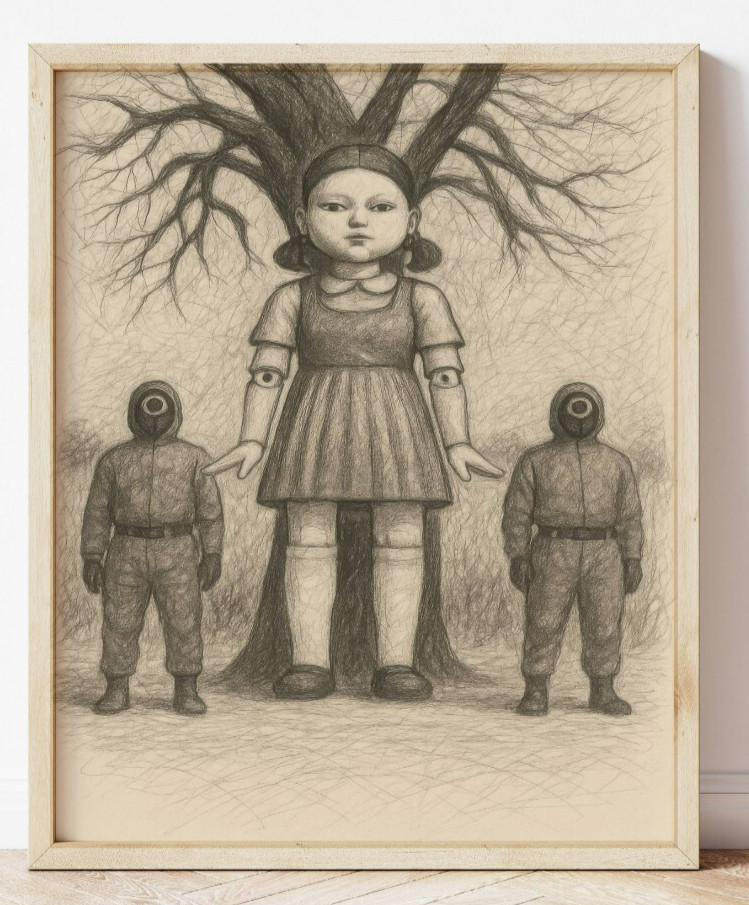 SQUID GAME DRAWING SKETCH PRINT 8" x 10" SQUID GAME WALL ART HOME DECOR