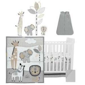 Lambs & Ivy Jungle Safari Nursery Baby Crib Bedding Set, Gray/Tan/White - 6 Piece
