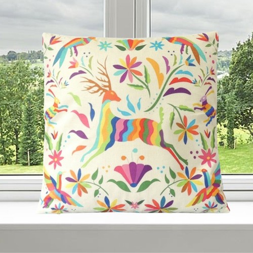Multi-coloured Otomi Deer Cushion Cover Retro Abstract Decorative Mexican Gift - Picture 7 of 12