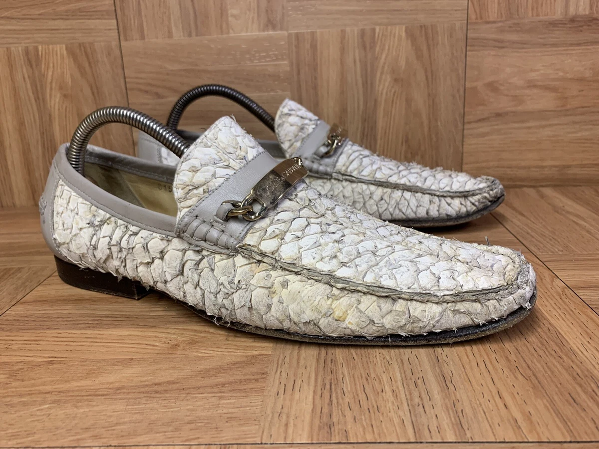 White Brown Snake Print Metal Chain Mens Loafers Shoes Flats