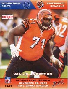Cincinnati Bengals Indianapolis Colts 11 20 05 Nfl Game Program Willie Anderson Ebay