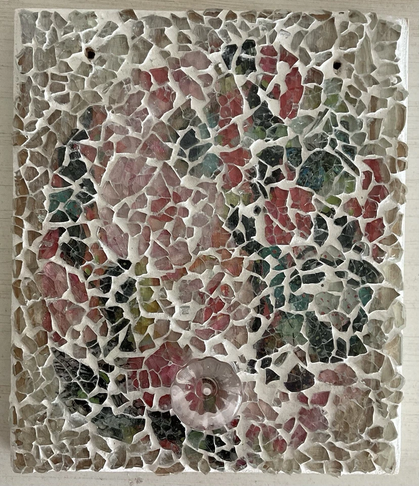 Handmade Tempered Glass Mosaic W Glass Knob/hook, Green, Pink, White, Kids 8x7” - Image 2 of 4