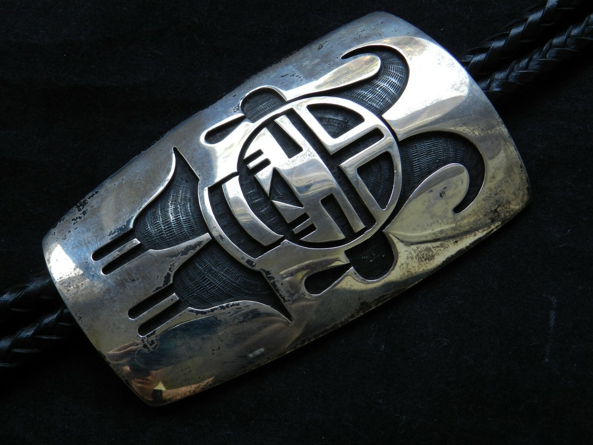 SUPERB* Bernard Dawahoya Hopi Sterling Silver Overlay Bolo