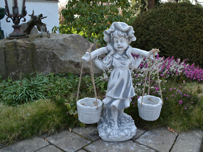 Steinfigur Mädchen Mit Rose: Englischer Antik Steinguss