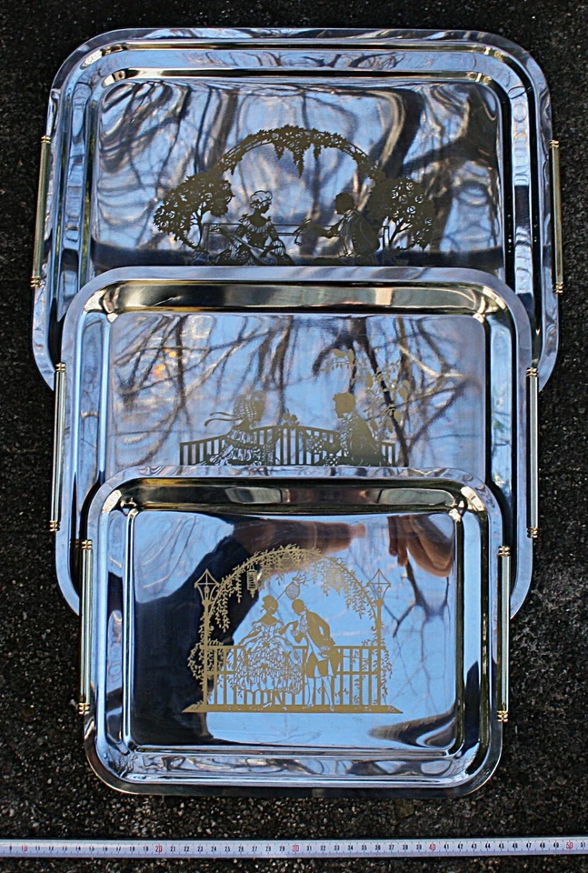 VASSOI TRE SERIGRAFATI MADE IN ITALY - INOXRIV 18/10 CON MANIGLIE DORATE - Image 3 of 4