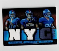 2007 Triple Relic Card Eli Manning, Plaxico Burress, Jeremy Shockey #5/36 MP100
