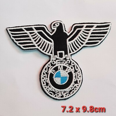 BMW Motorsports Embroidered Iron-On Patch - 2.25" X 2.25", Black/White/Blue Racing Design