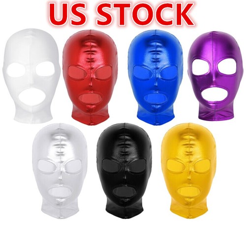 Unisex Face Mask Latex Metallic Open Eyes and Mouth Full Mask Hood Cosplay Props - Picture 4 of 51