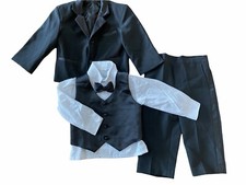 Little Boys Black Tuxedo 5 Pc Set - Coat Pants Vest Shirt  Clip On Tie - Size 2