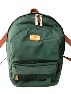 large Michael Kors MK green/brown nylon/leather Backpack | eBay