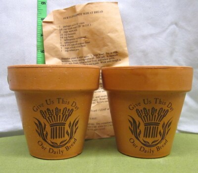 FLOWERPOT WHEAT BREAD planting pots  Give Us Daily Bread  set of two w/ recipe