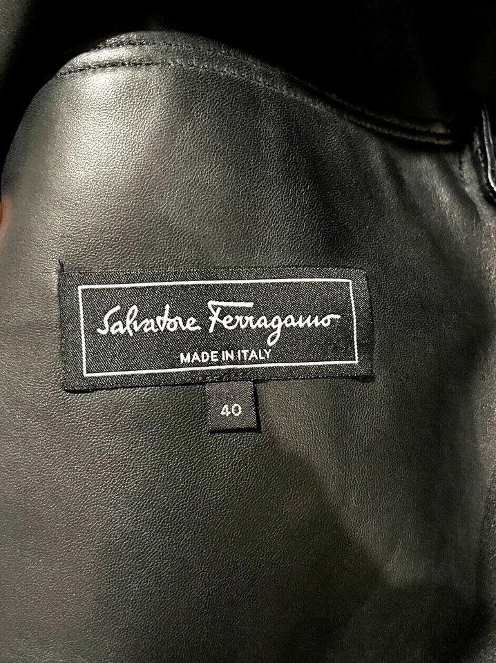 Salvatore Ferragamo Piel Cuero Negro Vestido Pasarela Chaqueta Abrigo EE. UU. 2 4 / IT 40 Foto 3 de 4