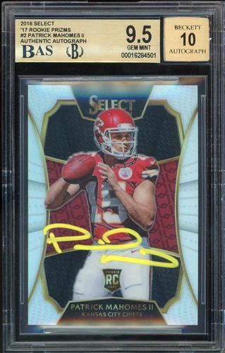 2016 Select '17 XRC Prizm #2 Patrick Mahomes Rookie BGS 9.5/10 Auto GEM MIN