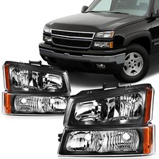Headlights Assembly Fits Chevy Avalanche 2003-2006 Black Housing Headlamps Pair