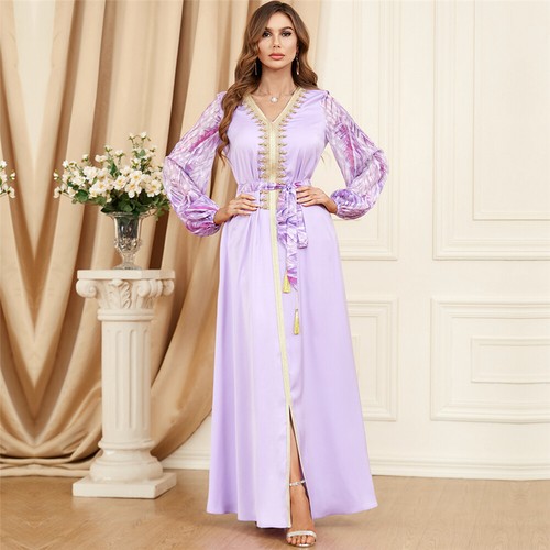 Muslim Floral Kaftan Islamic Women Maxi Dress Ramadan Dubai Caftan Moroccan Gown - Picture 64 of 216
