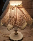 Vintage Milk Glass Hobnail Lamp Working Pink Plastic Lace Ribbon Heart Shade