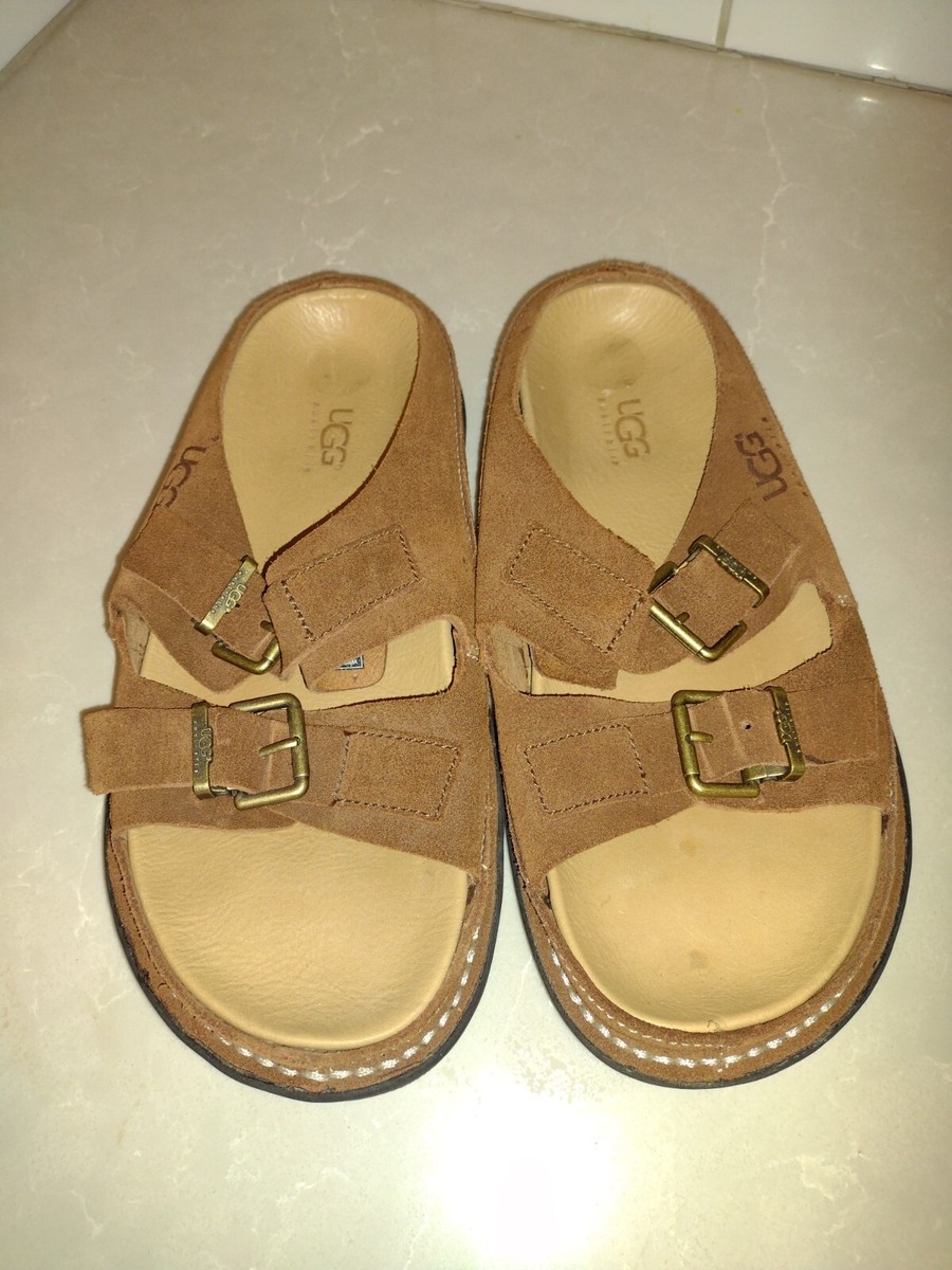 Men UGG Wainscott Slide Brown Leather Sandals slip on shoes size 11 flip flops UGG Wainscott Buckle Brown Leather Slide Sandals Men main image 3