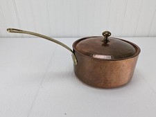 Vintage Ciam Hammered Copper Non Stick Medium Saucepan Lid Brass Knobs Handles