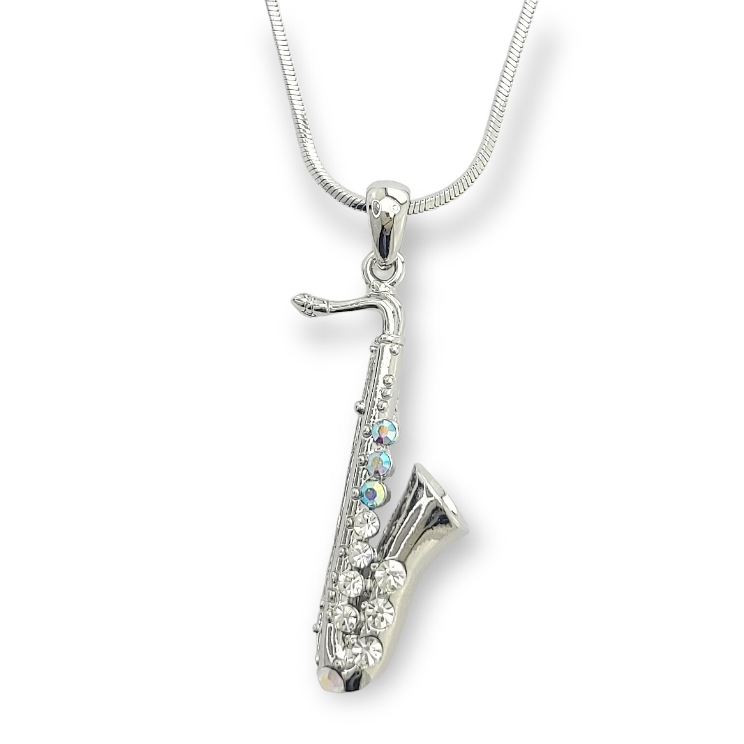 Saxophone Necklace with Swarovski Crystal Music Charm Gift for Musicians