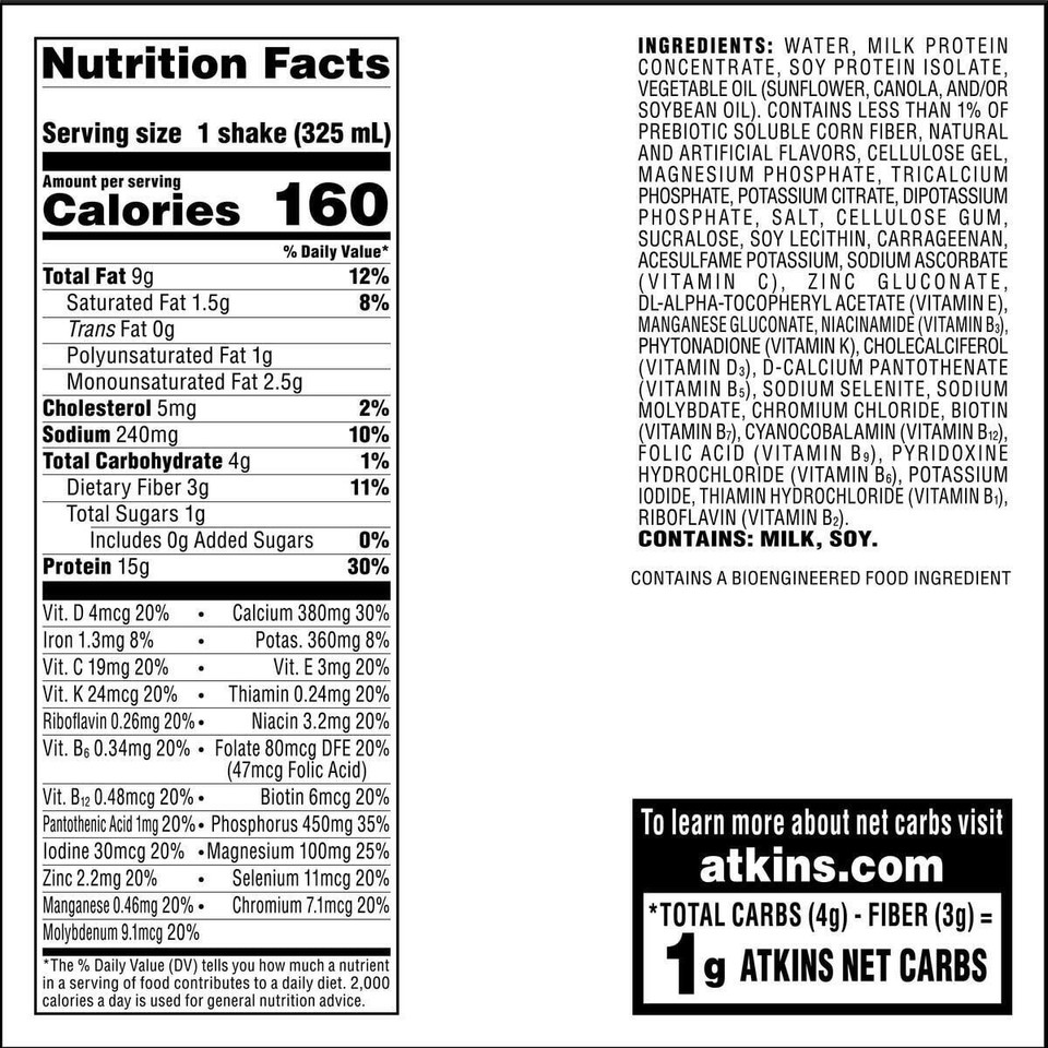 2Pack Atkins Creamy Vanilla Protein Shake, High Protein, Low Carb,Low