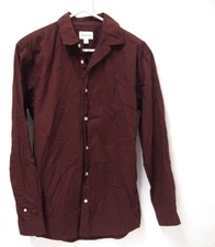 Frank & Oak Mens Shirt S Solid Burgundy Red Long Sleeve Button Organic Cotton