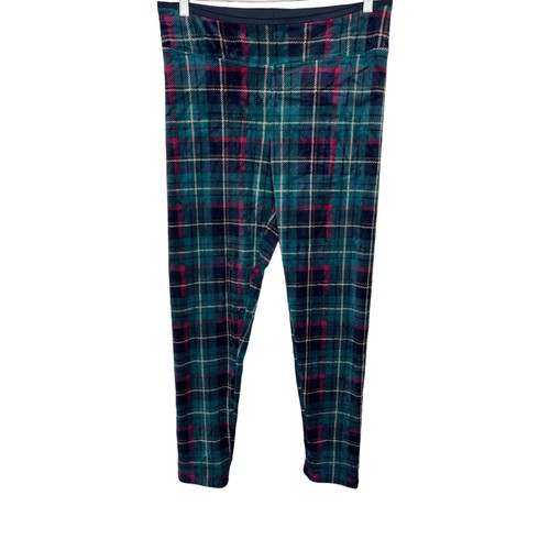 Cuddl Duds Damen Doppel Plüsch Velours Leggings Hose grün kariert kleine Größe