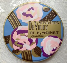 Boîte plate, ancienne, de bonbons style art-déco, décor de roses couleurs pastel