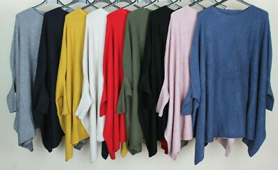 Neu Oversize italienischer kastiger Damenpullover U-Ausschnitt gerippt Sternen-Design bequem Oberteil