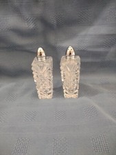 Vintage Cut Glass Salt/Pepper Shakers Tapered Elegant /Heavy Pre-owned.