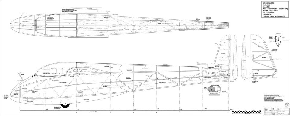 SCHEIBE SPATZ A. Segelflugzeug (Spanweite 3800 mm). Modellbauplan RC - Bild 2 von 4