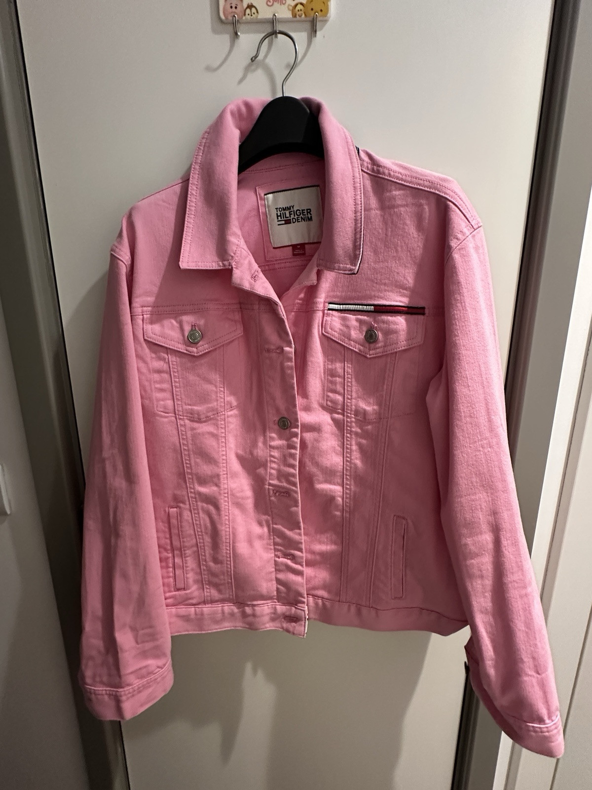 Tommy Hilfiger Pink Denim Jacket - Size M, Stylish and Vibrant