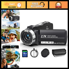 2.7K 64MP Video Camera Camcorder with IR Night Vision, 16X Zoom, 270  Screen, 16
