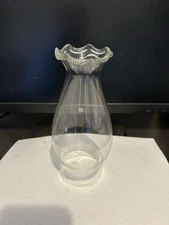 ANTIQUE 7” Tall OIL KEROSENE LAMP GLASS FLUTED PIE CRUST #1 CHIMNEY 2 1/2 FITTER