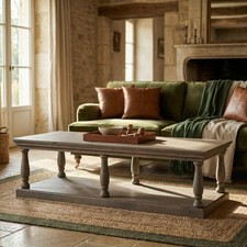 Classic Rectangular Wooden Rustic French Style Large Coffee Table With Shelf