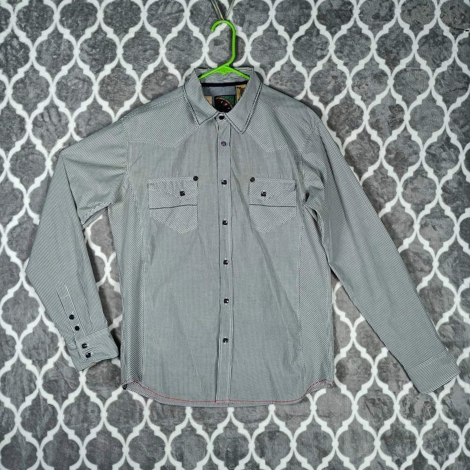 Camisa Ilimitada 191 Hombres Talla Grande Azul Rayas Bolsillo Inclinado Puño en Contraste Western Foto 3 de 4