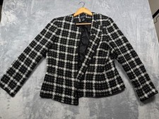 Jones New York Signature Tweed Blazer Jacket Womens 14 Black White Plaid Rayon