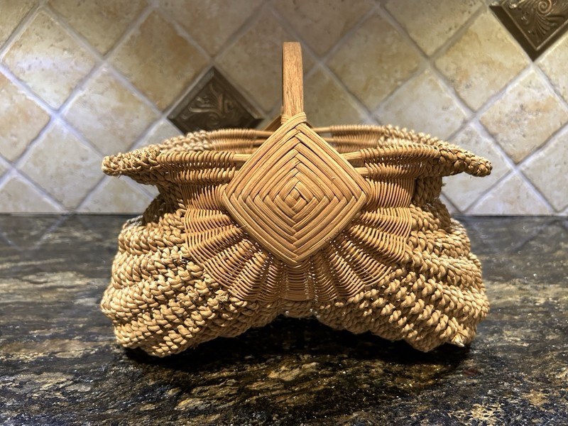Unique Hand Woven God’s Eye Egg Butt Basket  8”W × 9”H ×11. 5"L  Signed!
