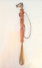 Solid Brass Hound Face Handle Shoe Horn 22" Long Handle Dressing Aid Handmade