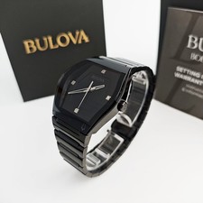 Bulova 98D177 Gemini Diamond Accents Quartz Black Dial/Band Men's Watch 40 MM