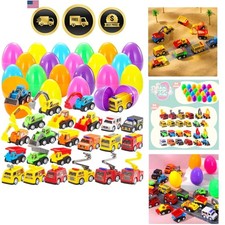 24 Pcs Filled Easter Eggs with Pull Back Construction Cars, Prefilled Easter ...