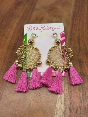 Gebrauchte filigrane Ohrhänger Lilly Pulitzer Gold und Rosa Quaste