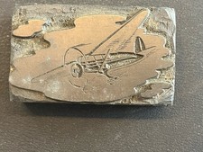 Vintage Airplane Letterpress Printer  s Block Metal on Wood Aviation Cloud Art