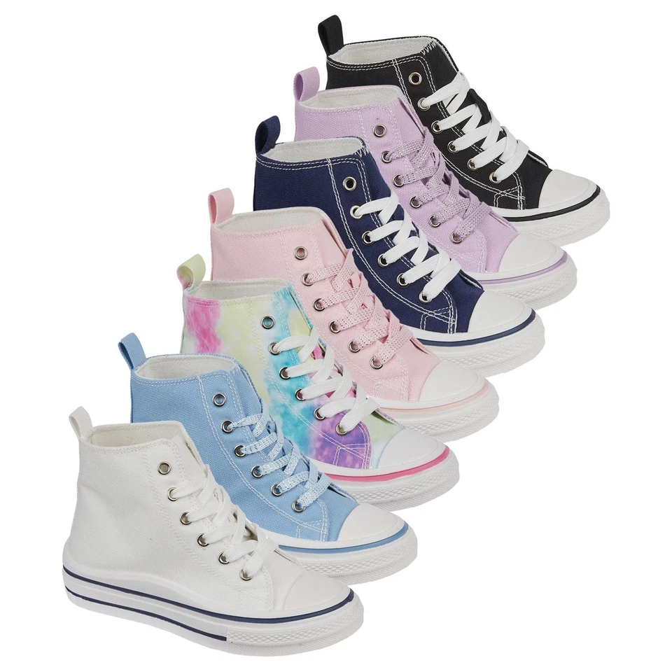 A2Z 4 Kids Girls Canvas Sneakers Lace-Up Chunky Platform Trainers School Shoes