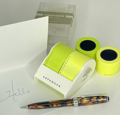 Levenger Tortoise Ballpoint Pen with Margin Maker Stickers & Dispenser - Used