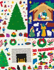 Vintage Mrs Grossman Christmas Sticker Lot XL 6inx6in Hearth Tree Nativity